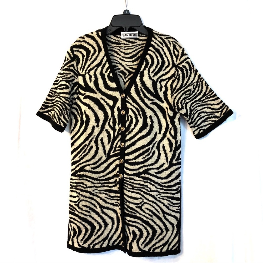San Remo Beige Black Long Knit Tunic Shirt Wm S-M